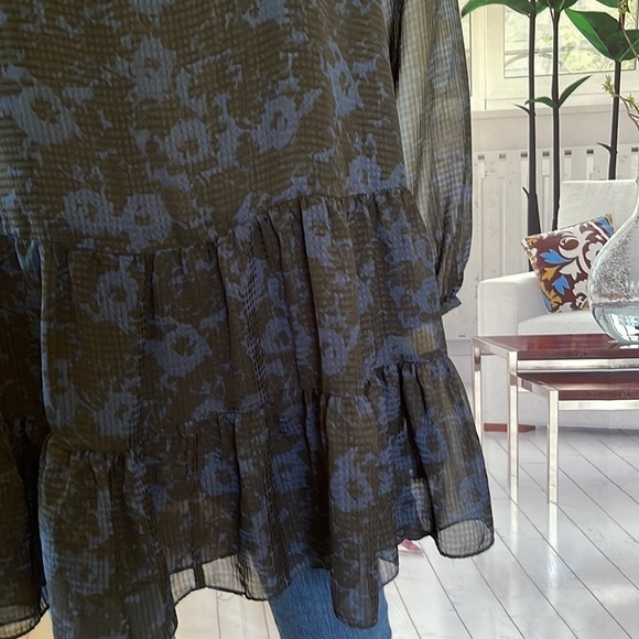 ZARA Long Sleeve Black With Blue Print Chiffon Type Dress. Size L. P4/A - Picture 7 of 9